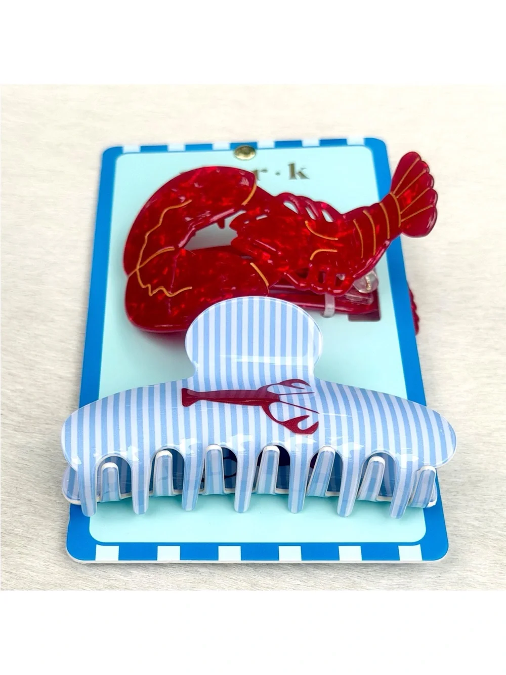 Piper K Lobster Hair Clip Set 2-Pc Acrylic Large Claw Nautical Kitsch Gift NWT